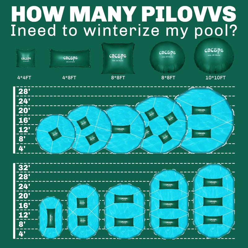 CACSPS Pool Pillow for for Above Ground Pools, 4x8 Ft Pool Air Pillow for Closing Winter Pool Winterizing Kit for Ground Pool, 0.5mm PVC Material, 2X 16.5Ft Rope (Green) - Image 5